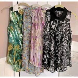 Bundle Of 4 Women's Small/XS Sleeveless Blouses Sheer/Semi Sheer Multiple Colors